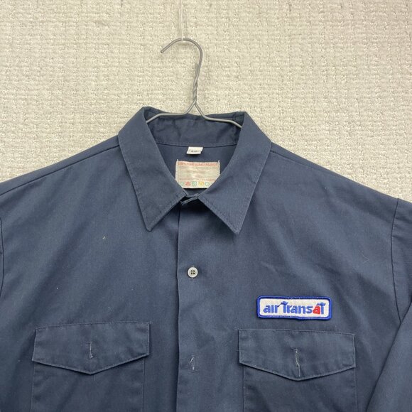 Vintage Air Transat Canada Employee Button Up Shirt Uniform Men Sz L Navy Blue * - Picture 2 of 16